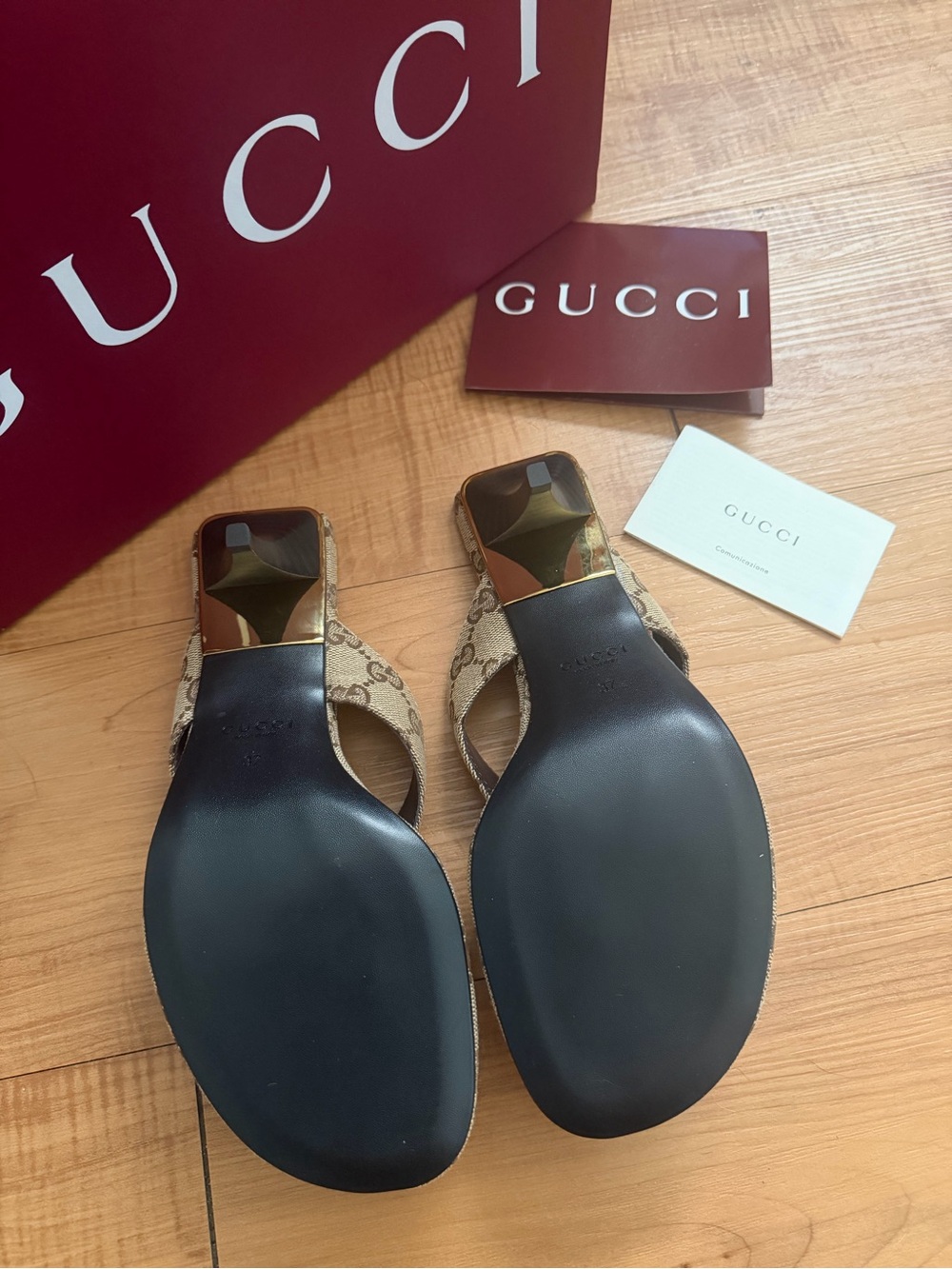 Gucci Women's Beige GG Canvas Thong Heels - Picture 2 of 6